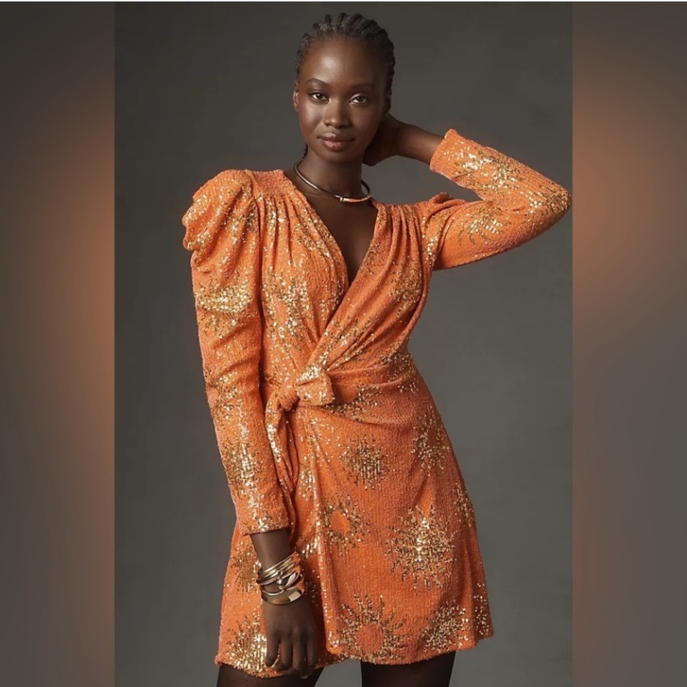 Farm Rio Sunny Mood Orange Sequin Mini Dress